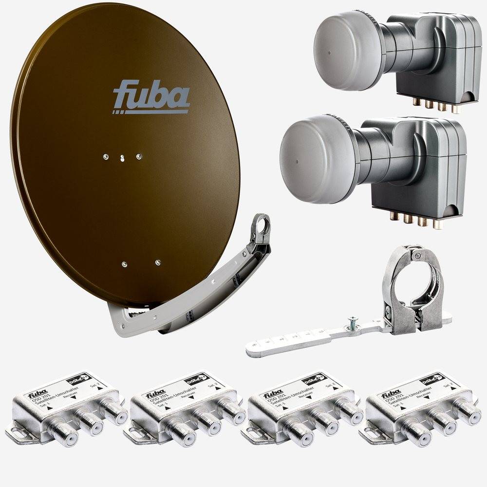 Fuba Sat Anlage 4 Teilnehmer - 2 Satelliten (z.B. Astra/Hotbird) | DAA 780 B Satellitenschüssel 80cm Alu braun (Testergebnis: ausgezeichnet)* + 2x