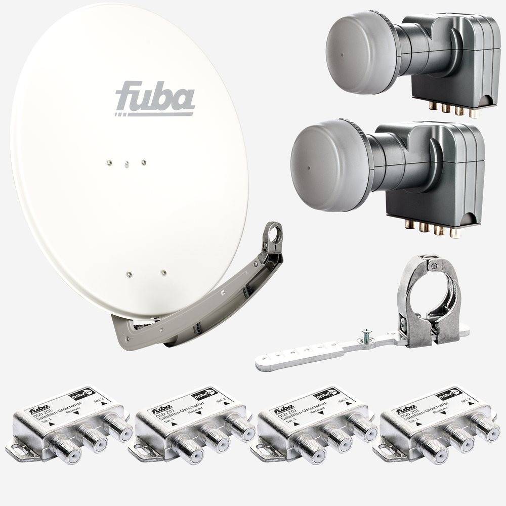 Fuba Sat Anlage 4 Teilnehmer - 2 Satelliten (z.B. Astra/Hotbird) | DAA 780 W Satellitenschüssel 80cm Alu weiß (Testergebnis: ausgezeichnet)* + 2x Qu