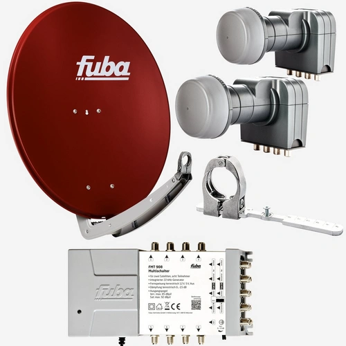 Fuba Sat Anlage 8 Teilnehmer - 2 Satelliten (z.B. Astra/Hotbird) | DAA 780 R Satellitenschüssel 80cm Alu rot (Testergebnis: ausgezeichnet)* + 2x LNB Fuba Sat Anlage 8 Teilnehmer - 2 Satelliten (z.B. Astra/Hotbird) | DAA 780 R Satellitenschüssel 80cm Alu rot (Testergebnis: ausgezeichnet)* + 2x LNB