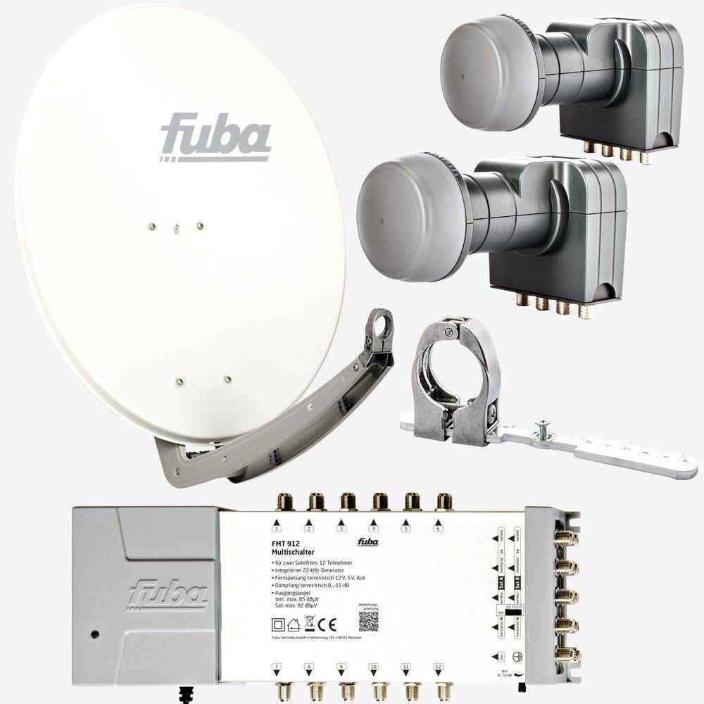 Fuba Sat Anlage 12 Teilnehmer - 2 Satelliten (z.B. Astra/Hotbird) | DAA 780 W Satellitenschüssel 80cm Alu weiß (Testergebnis: ausgezeichnet)* + 2x