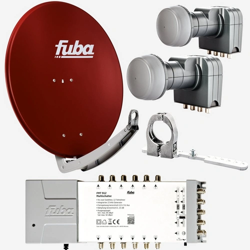 Fuba Sat Anlage 12 Teilnehmer - 2 Satelliten (z.B. Astra/Hotbird) | DAA 780 R Satellitenschüssel 80cm Alu rot (Testergebnis: ausgezeichnet)* + 2x Fuba Sat Anlage 12 Teilnehmer - 2 Satelliten (z.B. Astra/Hotbird) | DAA 780 R Satellitenschüssel 80cm Alu rot (Testergebnis: ausgezeichnet)* + 2x
