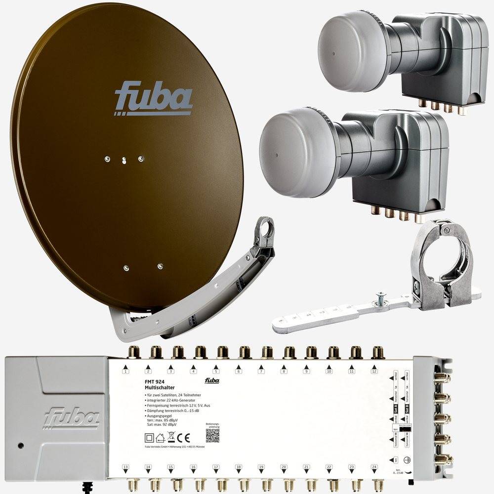 Fuba Sat Anlage 24 Teilnehmer - 2 Satelliten (z.B. Astra/Hotbird) | DAA 780 B Satellitenschüssel 80cm Alu braun (Testergebnis: ausgezeichnet)* + 2x