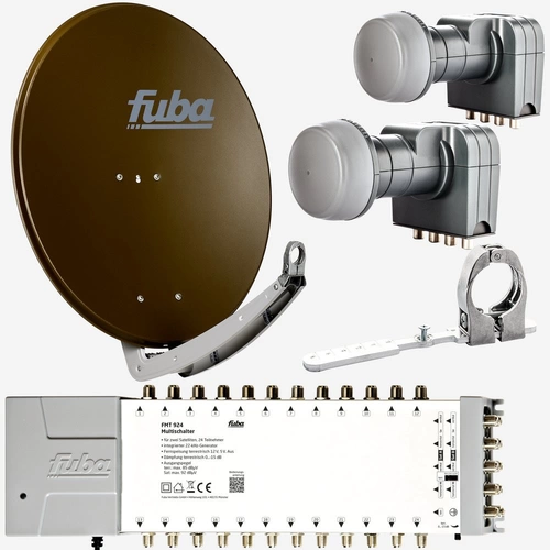 Fuba Sat Anlage 24 Teilnehmer - 2 Satelliten (z.B. Astra/Hotbird) | DAA 780 B Satellitenschüssel 80cm Alu braun (Testergebnis: ausgezeichnet)* + 2x Fuba Sat Anlage 24 Teilnehmer - 2 Satelliten (z.B. Astra/Hotbird) | DAA 780 B Satellitenschüssel 80cm Alu braun (Testergebnis: ausgezeichnet)* + 2x