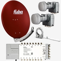 Fuba Sat Anlage 16 Teilnehmer - 2 Satelliten (z.B. Astra/Hotbird) | DAA 780 R Satellitenschüssel 80cm Alu rot (Testergebnis: ausgezeichnet)* + 2x Fuba Sat Anlage 16 Teilnehmer - 2 Satelliten (z.B. Astra/Hotbird) | DAA 780 R Satellitenschüssel 80cm Alu rot (Testergebnis: ausgezeichnet)* + 2x