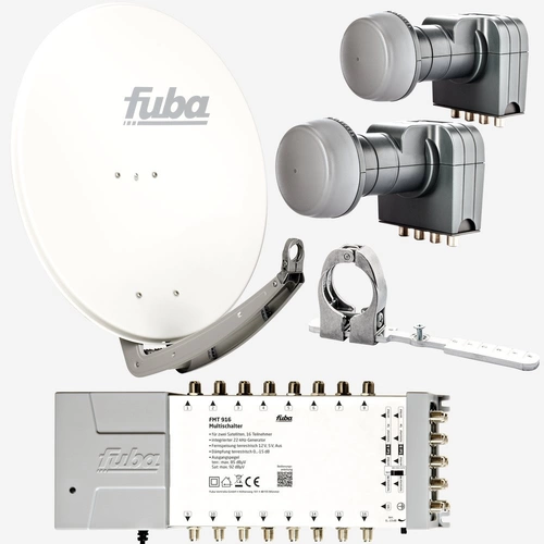 Fuba Sat Anlage 16 Teilnehmer - 2 Satelliten (z.B. Astra/Hotbird) | DAA 780 W Satellitenschüssel 80cm Alu weiß (Testergebnis: ausgezeichnet)* + 2x Fuba Sat Anlage 16 Teilnehmer - 2 Satelliten (z.B. Astra/Hotbird) | DAA 780 W Satellitenschüssel 80cm Alu weiß (Testergebnis: ausgezeichnet)* + 2x