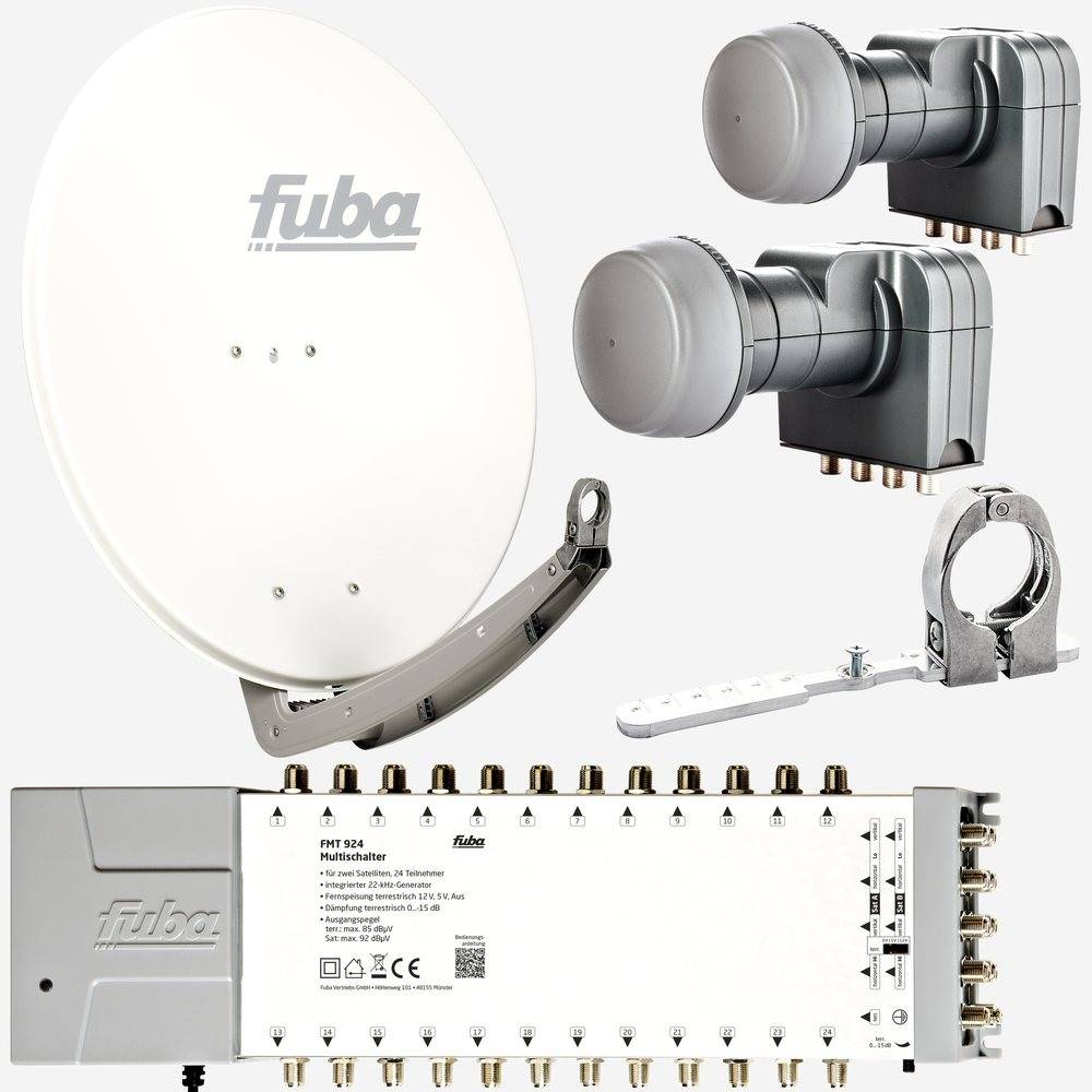 Fuba Sat Anlage 24 Teilnehmer - 2 Satelliten (z.B. Astra/Hotbird) | DAA 780 W Satellitenschüssel 80cm Alu weiß (Testergebnis: ausgezeichnet)* + 2x