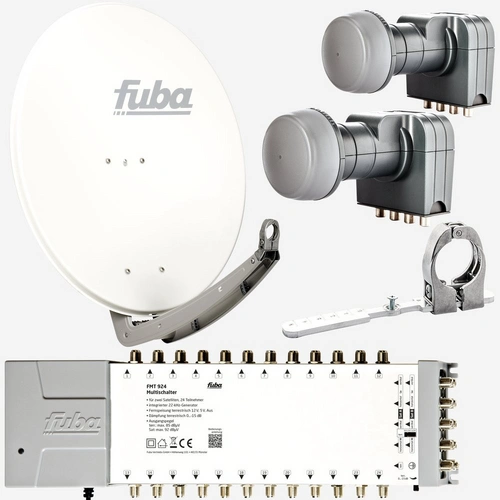 Fuba Sat Anlage 24 Teilnehmer - 2 Satelliten (z.B. Astra/Hotbird) | DAA 780 W Satellitenschüssel 80cm Alu weiß (Testergebnis: ausgezeichnet)* + 2x Fuba Sat Anlage 24 Teilnehmer - 2 Satelliten (z.B. Astra/Hotbird) | DAA 780 W Satellitenschüssel 80cm Alu weiß (Testergebnis: ausgezeichnet)* + 2x