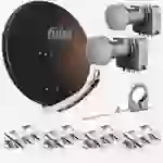 Fuba Sat Anlage 4 Teilnehmer - 2 Satelliten | Satellitenschüssel Komplettset - DAA 850 B Sat-Schüssel 85cm Alu braun + 2x Quad LNB 4 Teilnehmer + Mu Fuba Sat Anlage 4 Teilnehmer - 2 Satelliten | Satellitenschüssel Komplettset - DAA 850 B Sat-Schüssel 85cm Alu braun + 2x Quad LNB 4 Teilnehmer + Mu