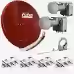 Fuba Sat Anlage 4 Teilnehmer - 2 Satelliten | Satellitenschüssel Komplettset - DAA 850 R Sat-Schüssel 85cm Alu rot + 2x Quad LNB 4 Teilnehmer + Mult Fuba Sat Anlage 4 Teilnehmer - 2 Satelliten | Satellitenschüssel Komplettset - DAA 850 R Sat-Schüssel 85cm Alu rot + 2x Quad LNB 4 Teilnehmer + Mult