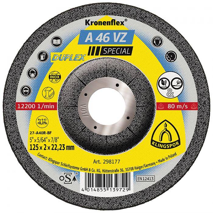 Schruppscheibe A 46 VZ - Durchmesser 125 mm - Breite 2 mm - Bohrung 22,23 mm - gekröpft