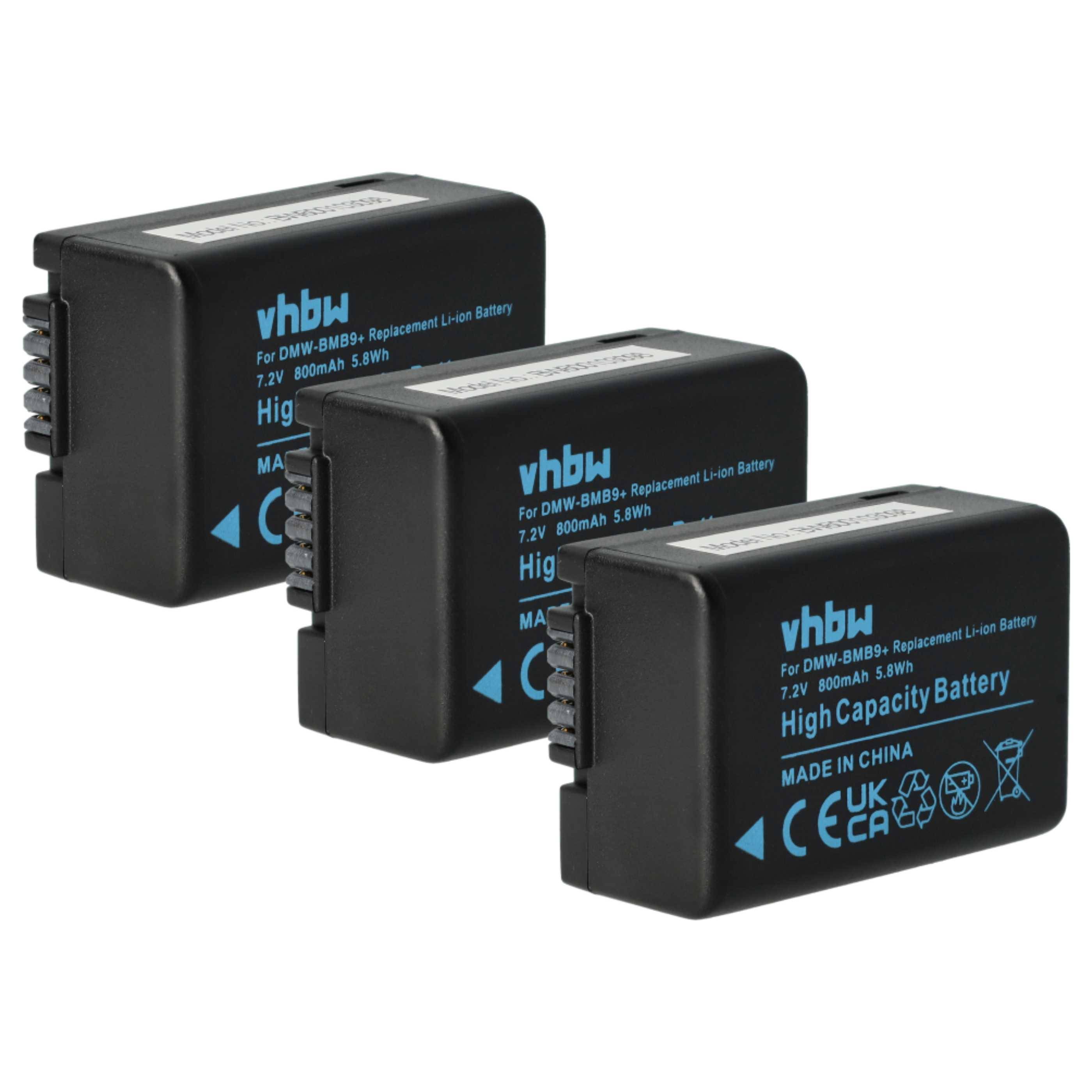 vhbw 3x Akku Ersatz für Panasonic DMC-BMB9, DMW-BMB9E für Kamera (800 mAh, 7,2 V, Li-Ion), Infochip