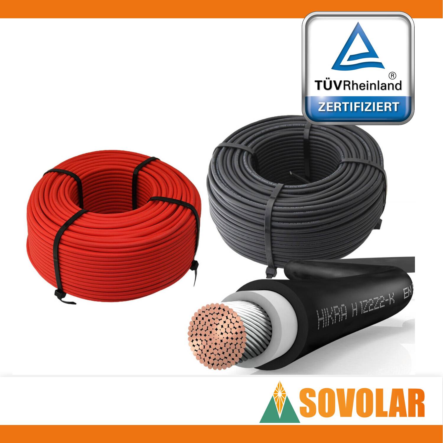 Solarkabel HIKRA® SOL 100m 4mm² Schwarz Solar Kabel PV Anschluss Photovoltaik