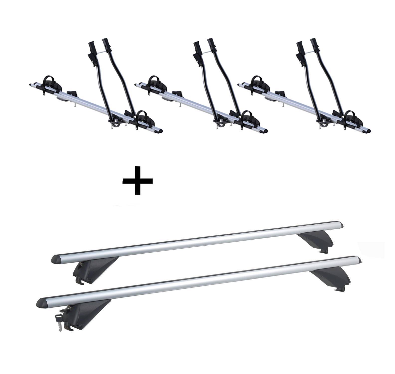 3xFahrradträger SAGITTAR + Alu Dachträger RB003 kompatibel mit für Peugeot 308 Kombi (5Türer) ab 2014