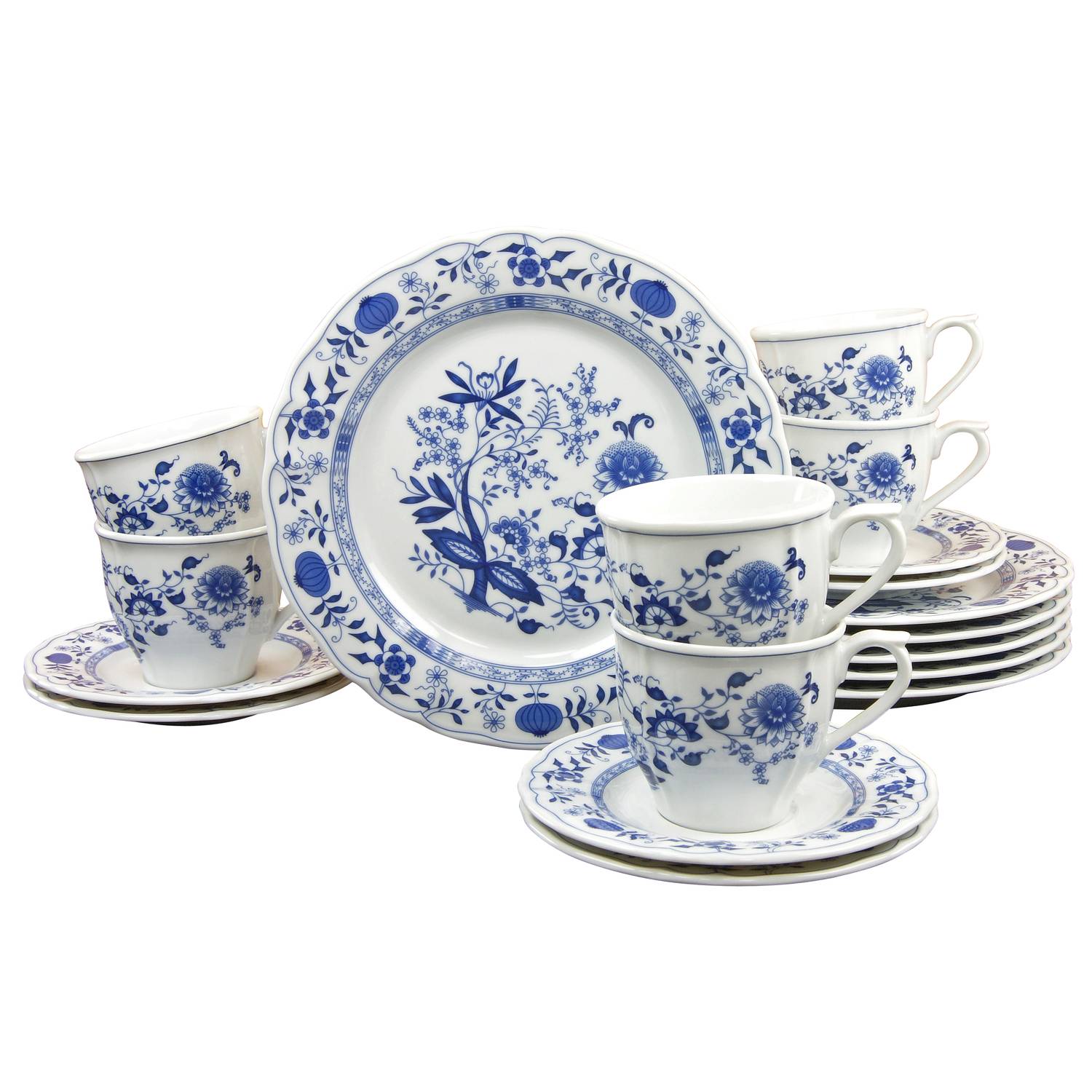 CreaTable 17131 Kaffeeservice Zwiebelmuster Flora für 6 Personen, Porzellan, weiß/blau (1 Set, 18-teilig)