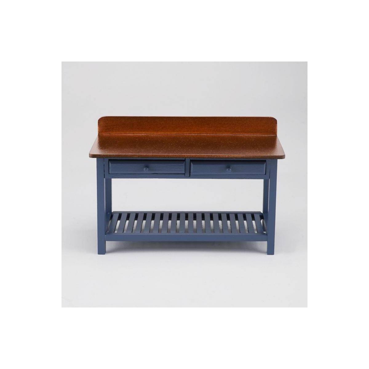 001.525/9 - Miniatur, großer blauer Arbeitstisch, leer