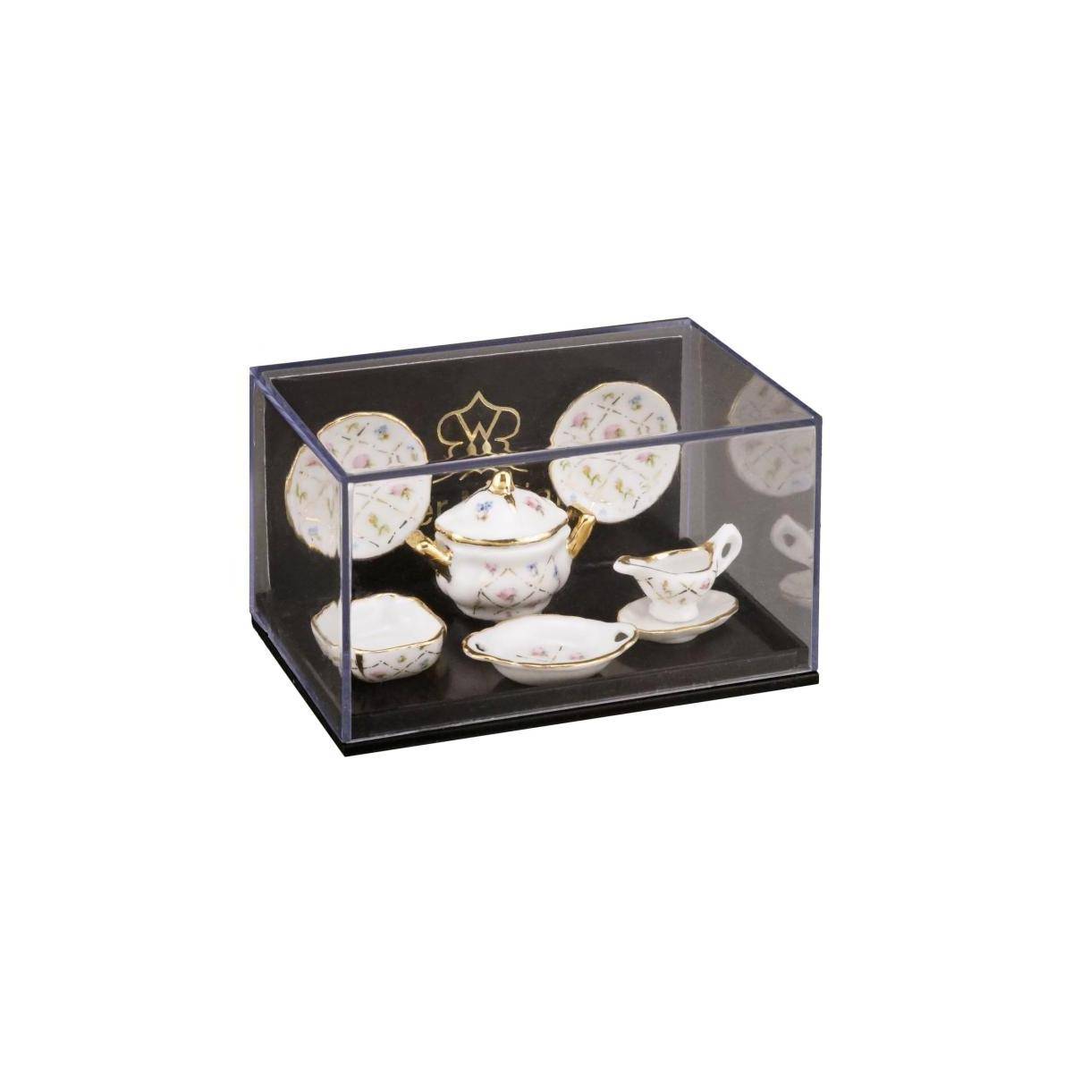 001.578/6 - Miniatur, Speiseservice für 2 Personen "Gold/Karo"