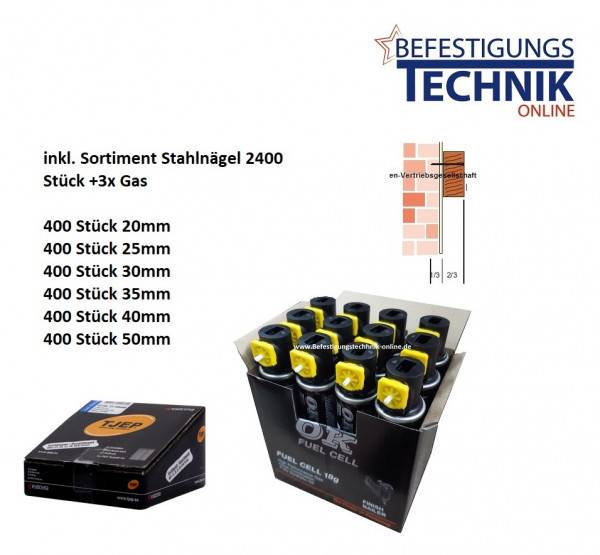 Stahlnägel Stahlbrads Sortiment +3 Gas für Fußleistennagler Tjep ST-15/50 Gas BR-04.1 2,4M