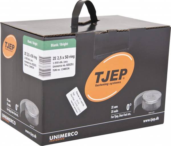 Coilnägel ZE 2,5x50mm Ring blank 0° Tjep ZE65 ZE75 Coilnagler Paslode Duo Fast CPN65 1,95M