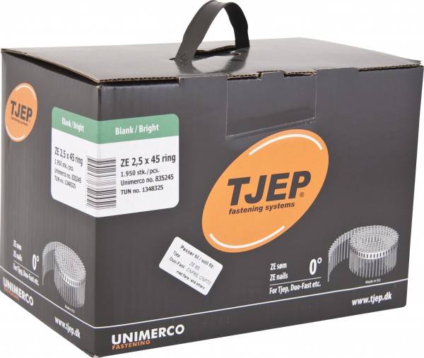 Coilnägel ZE 2,5x45mm Ring blank 0° Tjep ZE65 ZE75 Coilnagler Paslode Duo Fast CPN65 1,95M