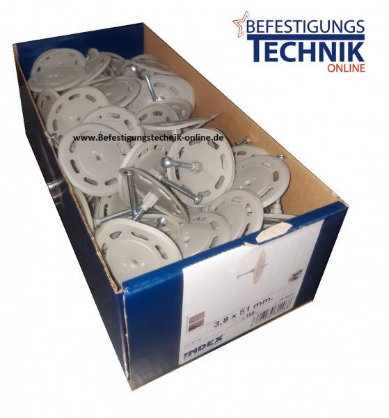 100 Kopfbolzen 3,8x51mm mit Ø 66mm Plast Rondelle für Bolzensetzer Würth Berner