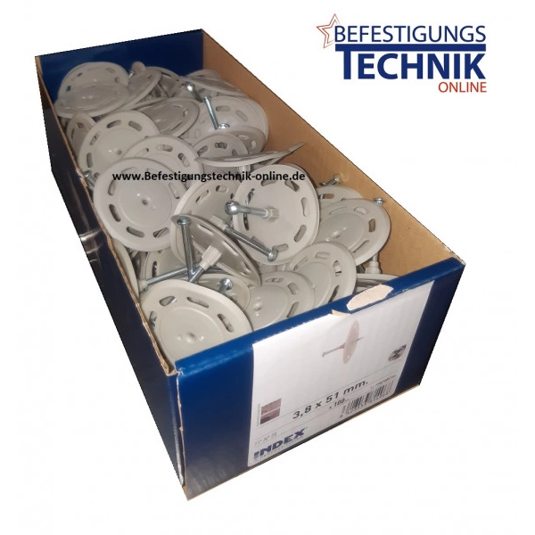 100 Kopfbolzen 3,8x51mm mit Ø 66mm Plast Rondelle für Bolzensetzer Würth Berner 100 Kopfbolzen 3,8x51mm mit Ø 66mm Plast Rondelle für Bolzensetzer Würth Berner