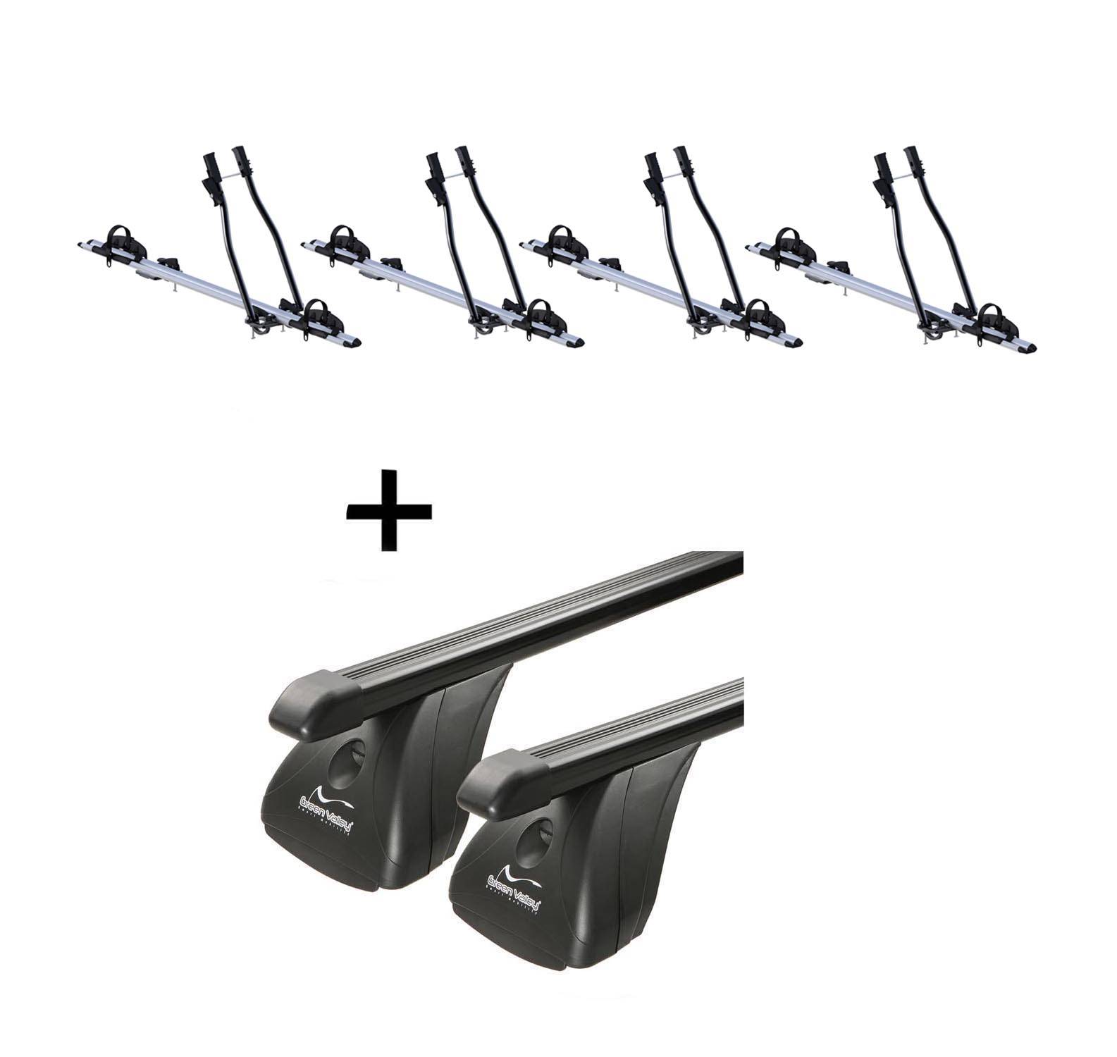 4x Fahrradträger SAGITTAR + Dachträger VDP Stahl kompatibel mit für Toyota Auris II 5 Türer ab 2013