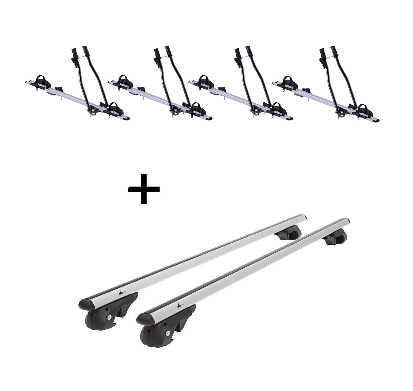 4x Fahrradträger SAGITTAR + Dachträger VDP004 L kompatibel mit für VW Tiguan 07-16
