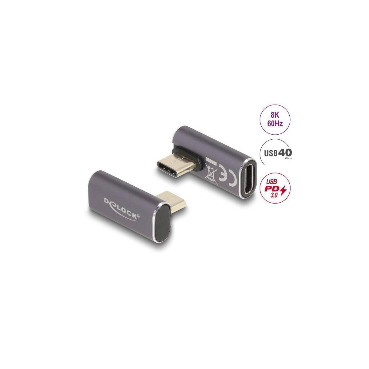 Delock USB-Adapter - 24 pin USB-C (M) links gewinkelt zu 24 pin USB-C (W) - USB