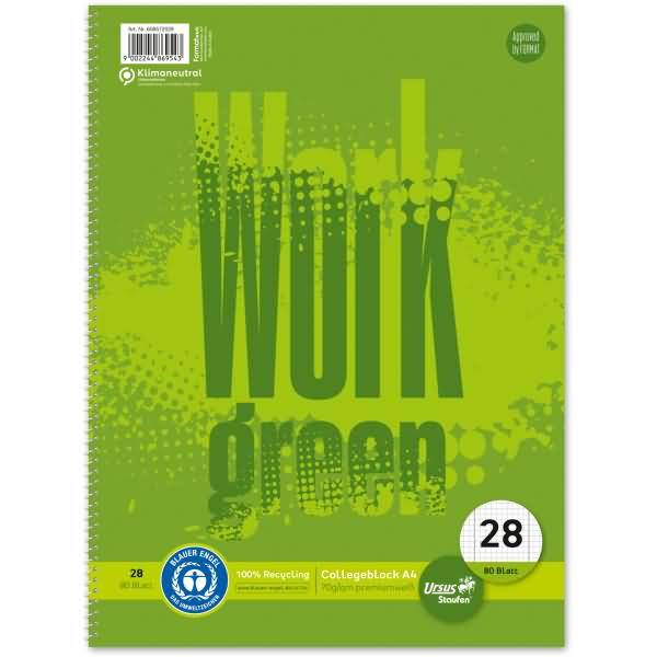 Collegeblock Green A4 60 g/qm kariert 5mm mit DR 80 Blatt