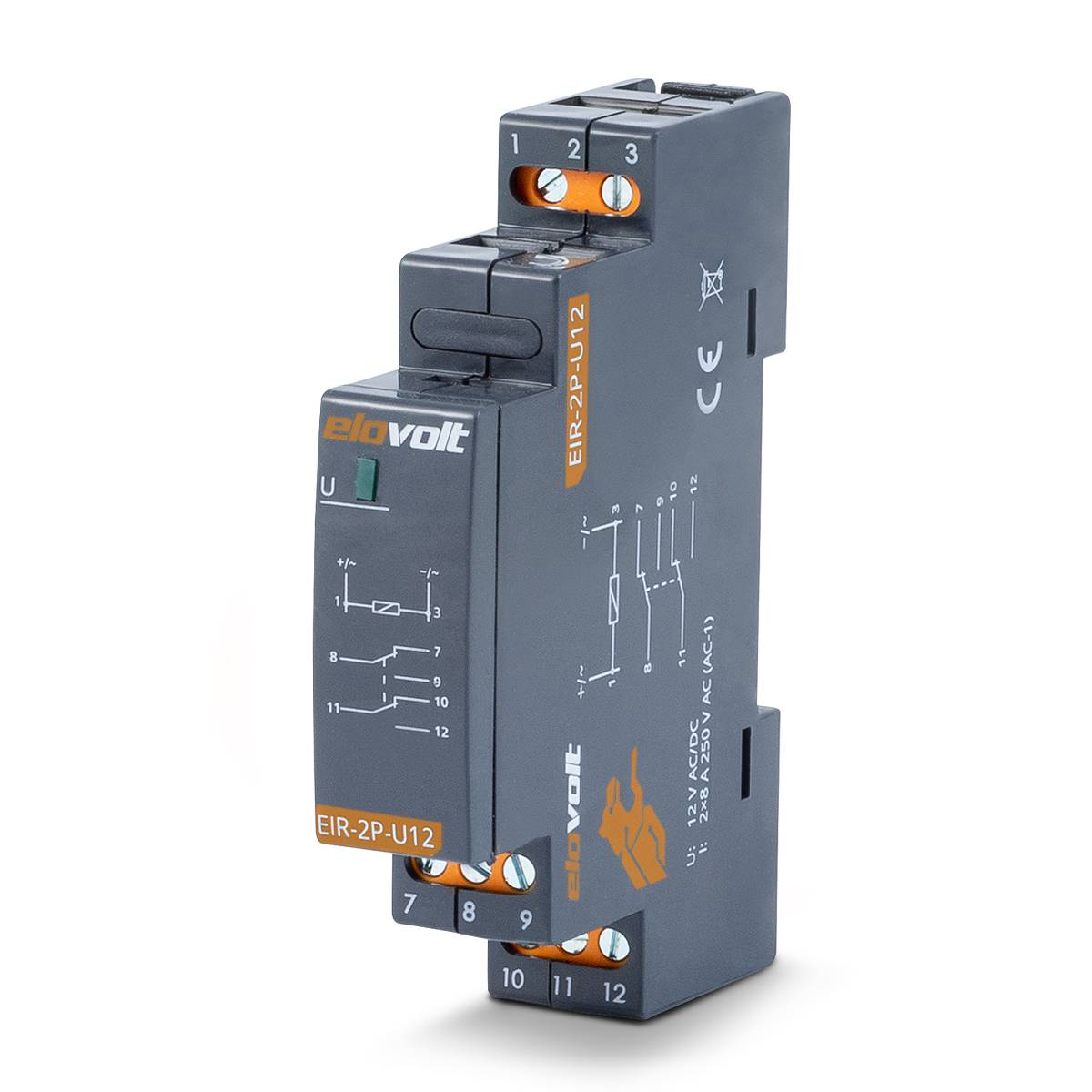 ELOVOLT EIR-2P-U12 - Schaltrelais 2 Wechsler 8A 12V AC/DC Installationsrelais