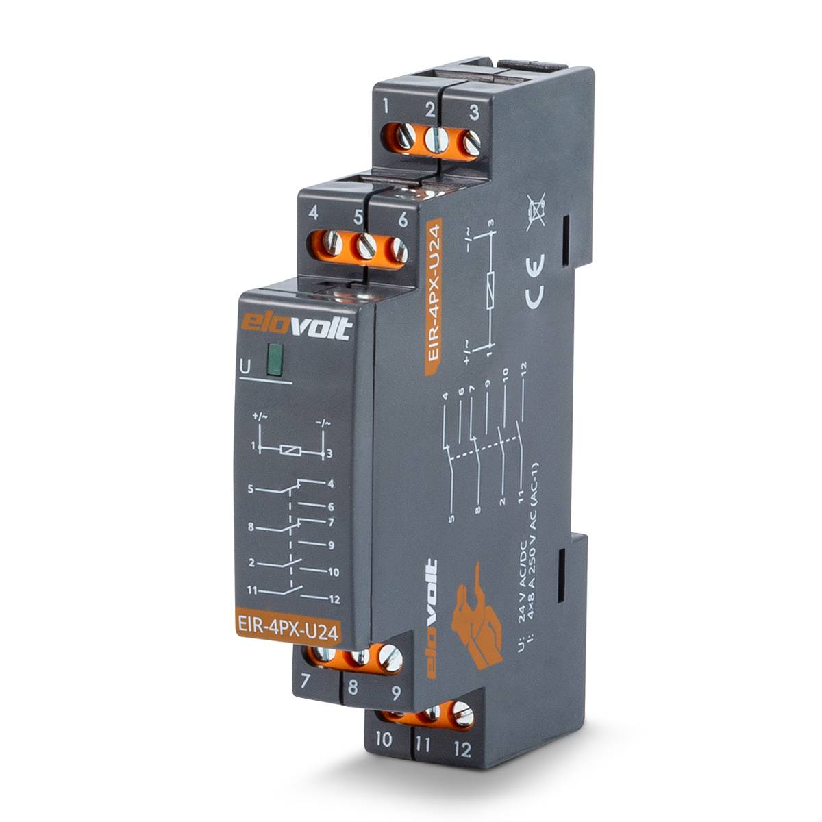 ELOVOLT EIR-4PX-U24 - Schaltrelais 4 Schliesser 24V AC/DC 8A Installationsrelais