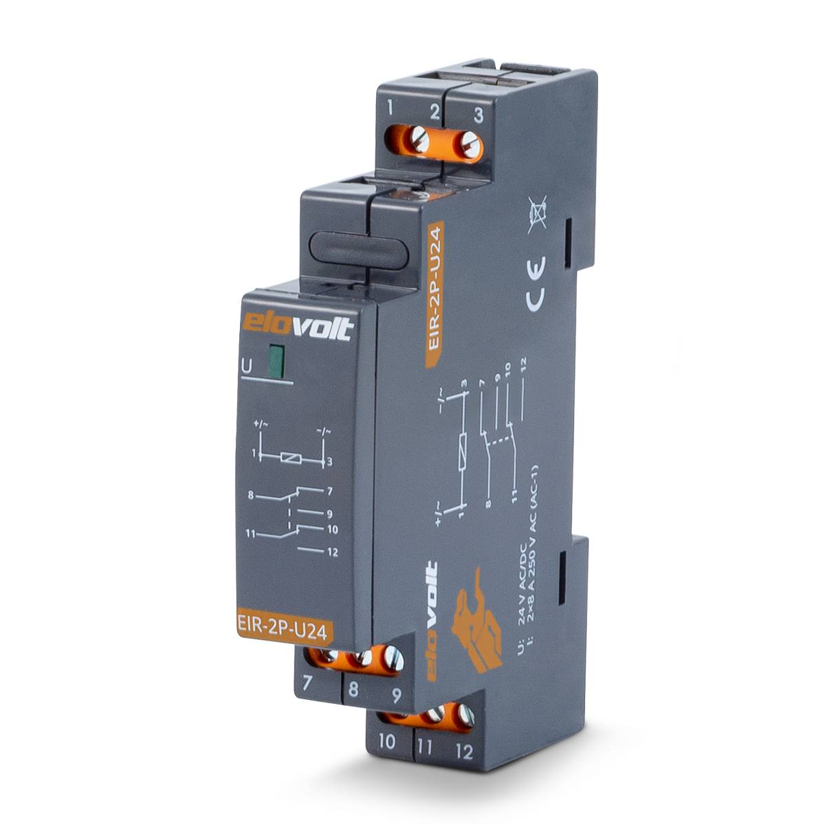 ELOVOLT EIR-2P-U24 - Schaltrelais 2 Wechsler 8A 24V AC/DC Installationsrelais