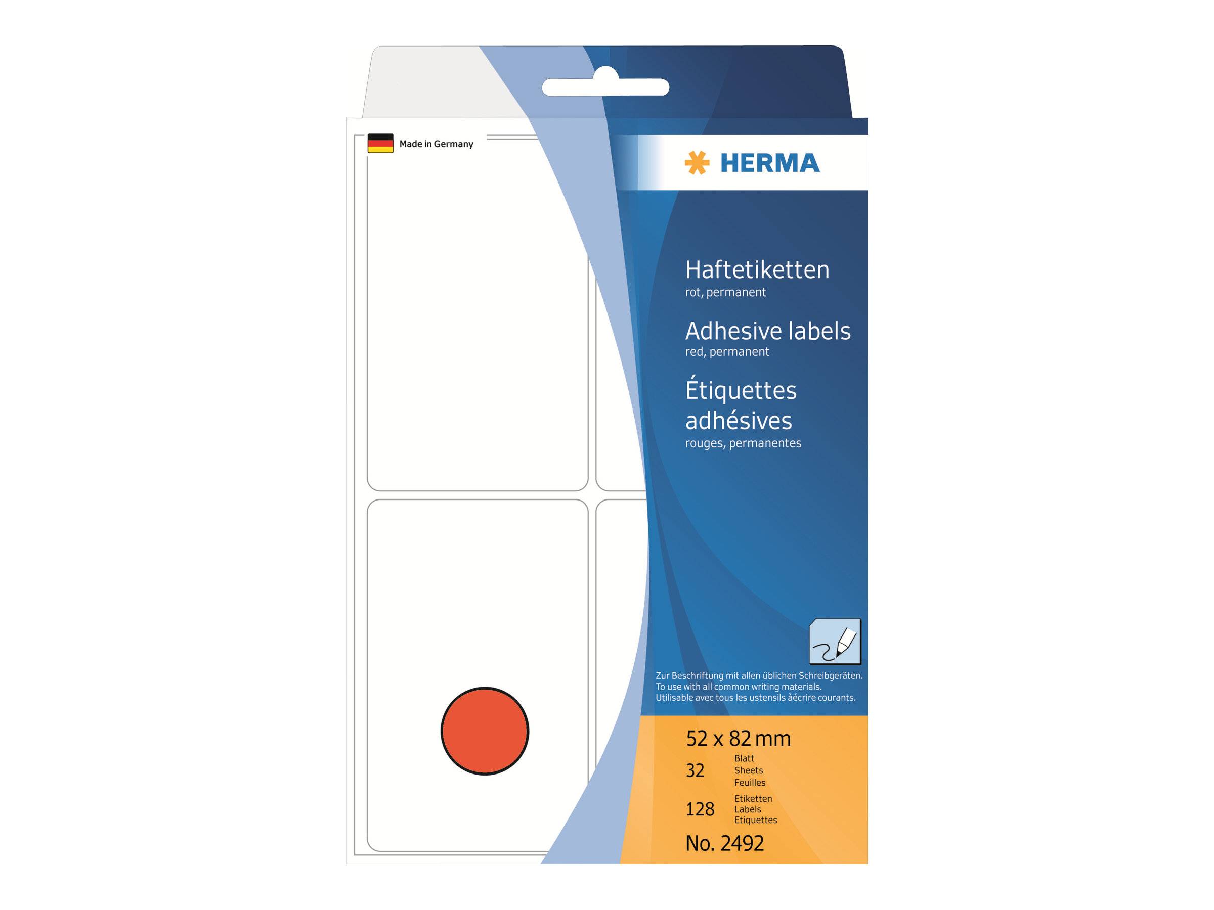 HERMA - Permanenter Klebstoff - Rot - 52 x 82 mm 128 Etikett(en) (32 Bogen x 4)