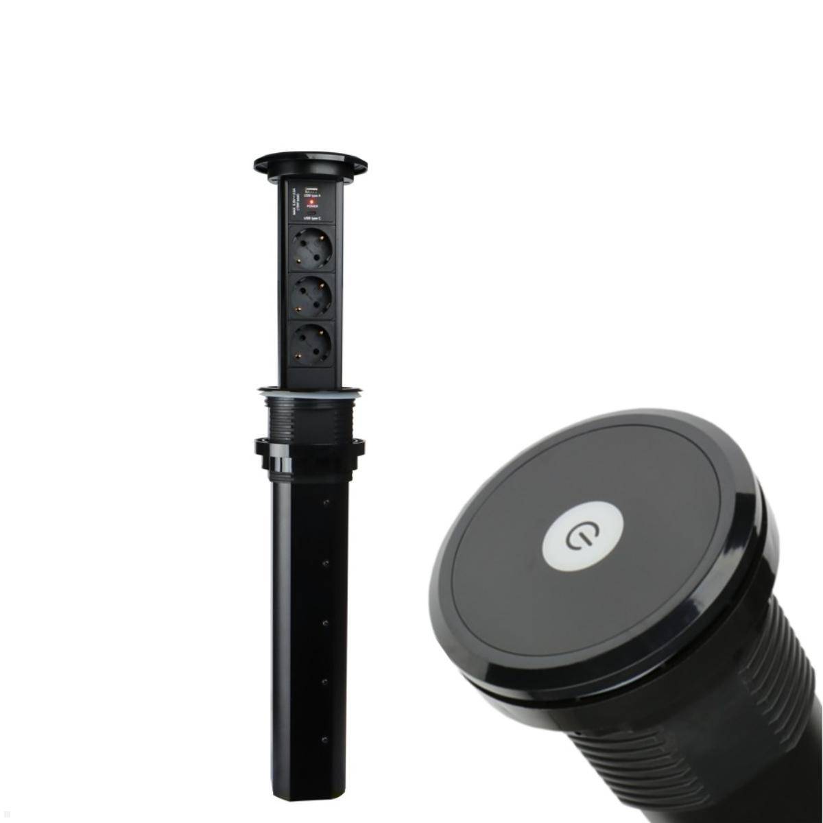 TecLines TVS007B versenkbare 3-fach Steckdosenleiste mit USB-Charger A/C, schwar...