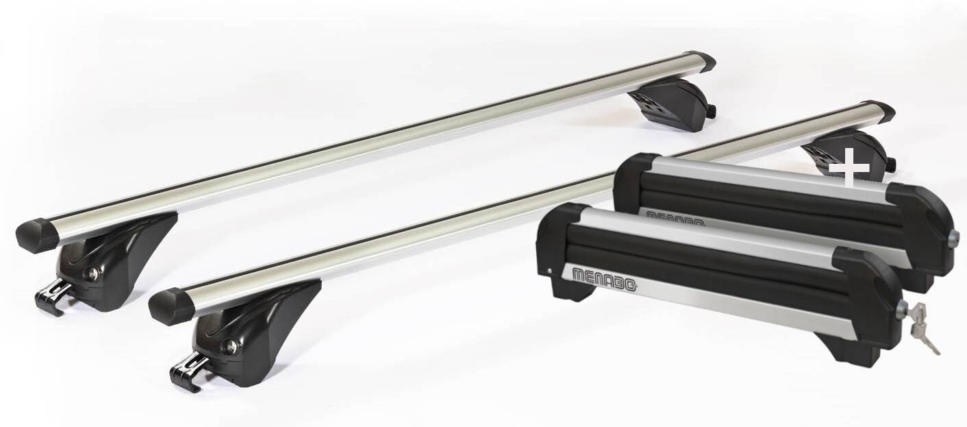 Skiträger ICEBERG 4 Paar Ski + Dachträger/Relingträger KING1 112 cm kompatibel mit für Peugeot 3008 (5 Türer) ab 16