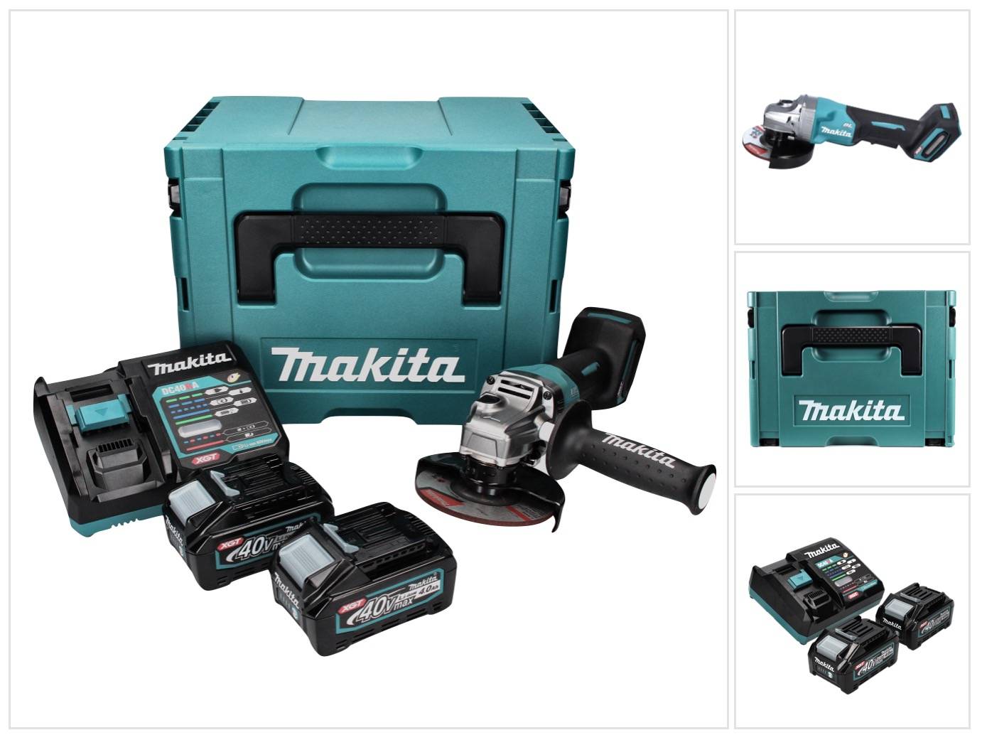 Makita GA 016 GM201 Akku Winkelschleifer 40 V max. 125 mm Brushless XGT + 2x Akku 4,0 Ah + Ladegerät + Makpac