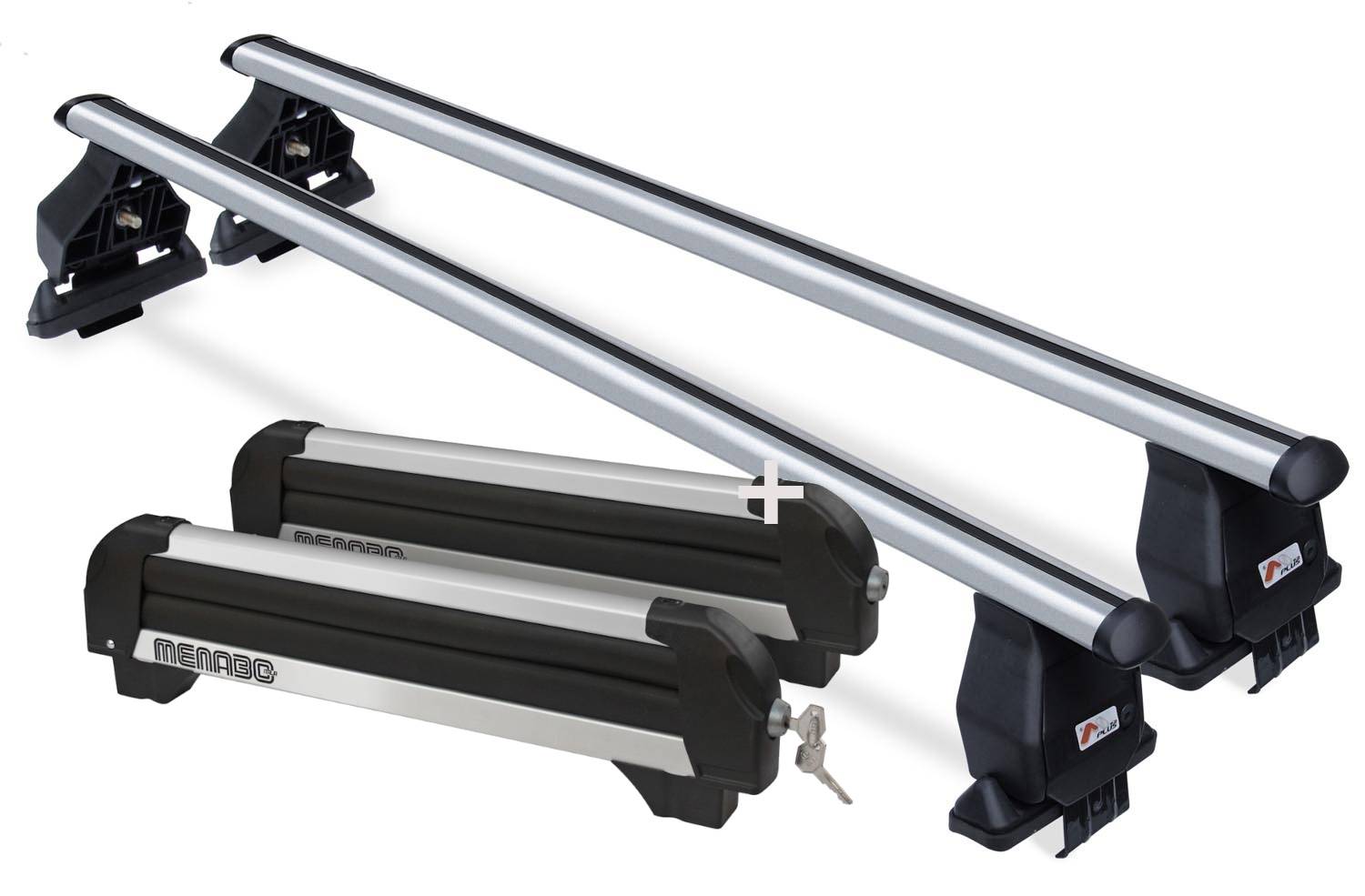Skiträger ICEBERG 4 Paar Ski + Dachträger Menabo Tema kompatibel mit für Fiat 500 (Schrägheck 3 Türer) 2007-2014