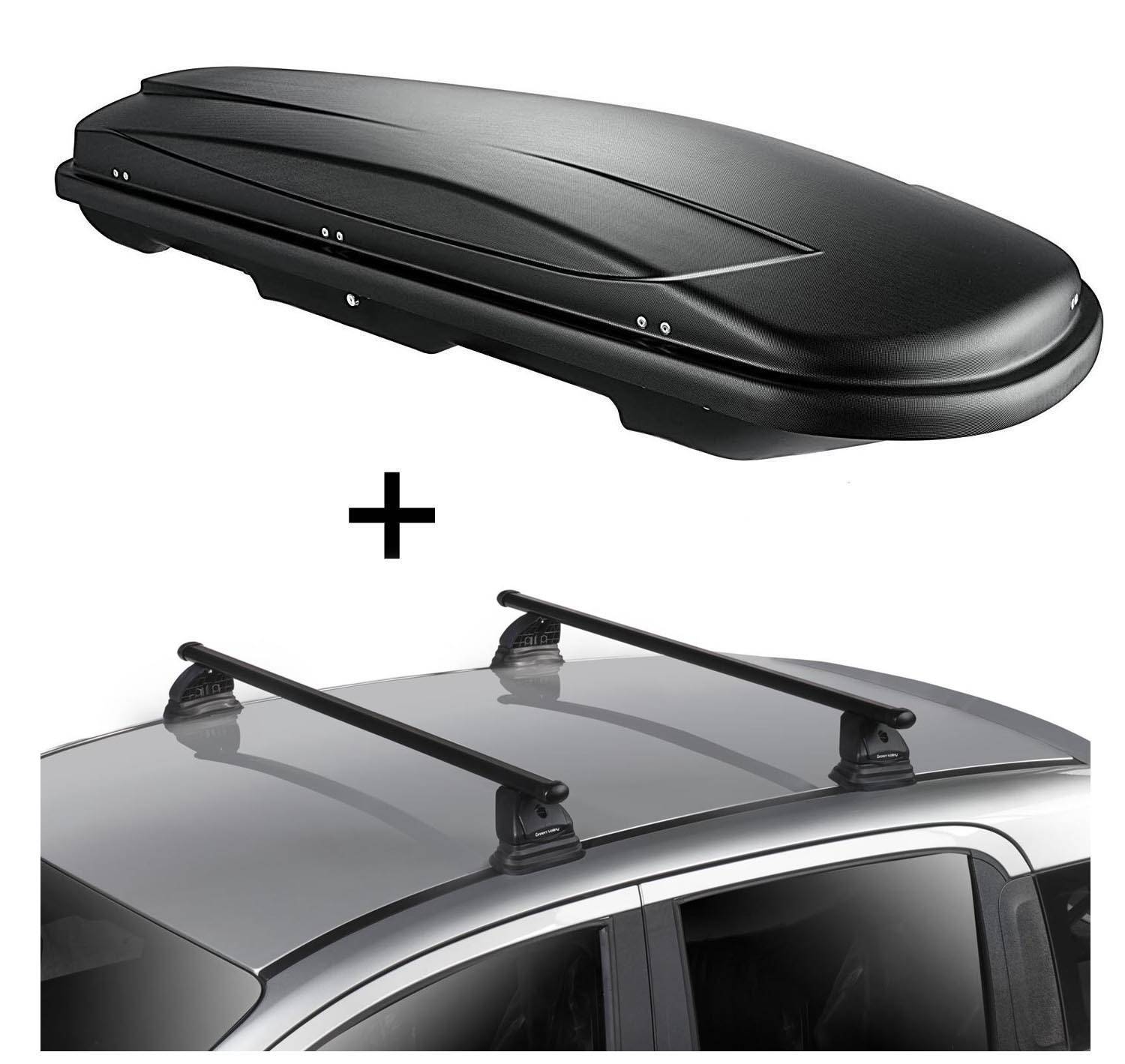 Dachbox VDPJUXT600 600 Liter abschließbar + Dachträger VDP EVO Stahl kompatibel mit für Citroen C3 II 5 Türer 2009-2016