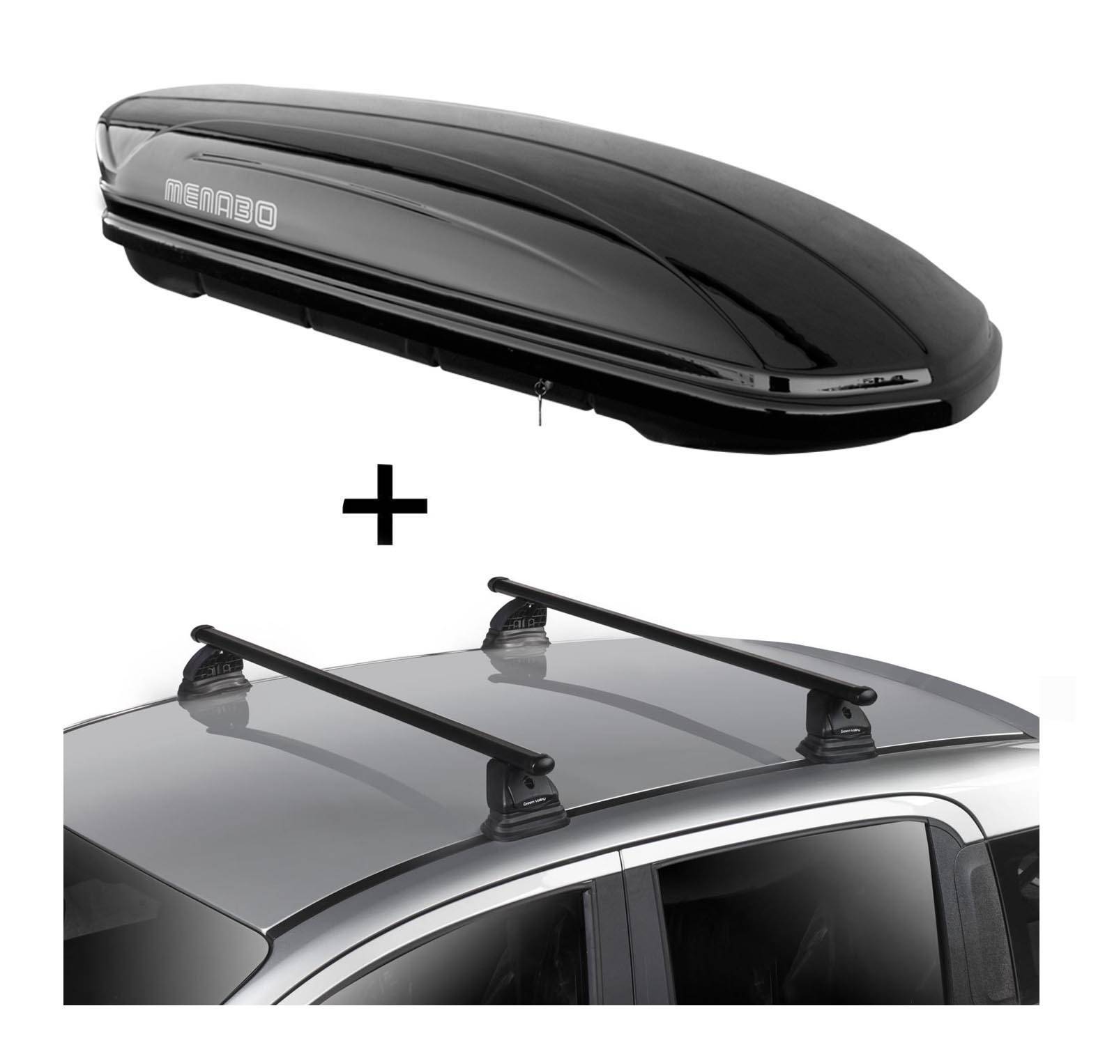 Dachbox MAA400 400 Liter schwarz + Dachträger VDP EVO Stahl kompatibel mit für Hyundai i30 (GD) 3-5 Türer 2012-2017