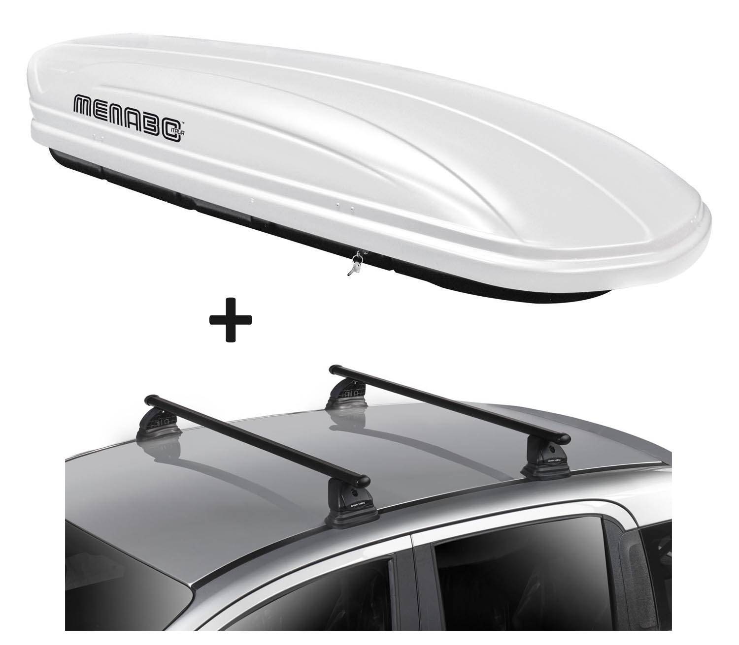 Dachbox VDPMAA320 320 Liter abschließbar weiß + Dachträger VDP EVO Stahl kompatibel mit für Mazda 5 (CR-CW) 5 Türer 2005-2015