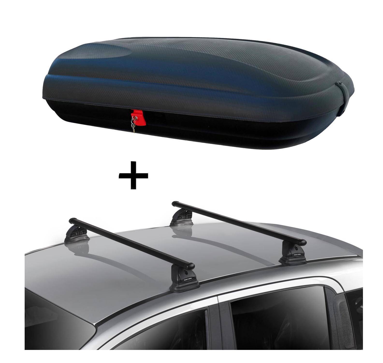 Dachbox VDPBA320 320 Liter carbonlook abschließbar + Dachträger VDP EVO Stahl kompatibel mit für Mazda 5 (CR-CW) 5 Türer 2005-2015