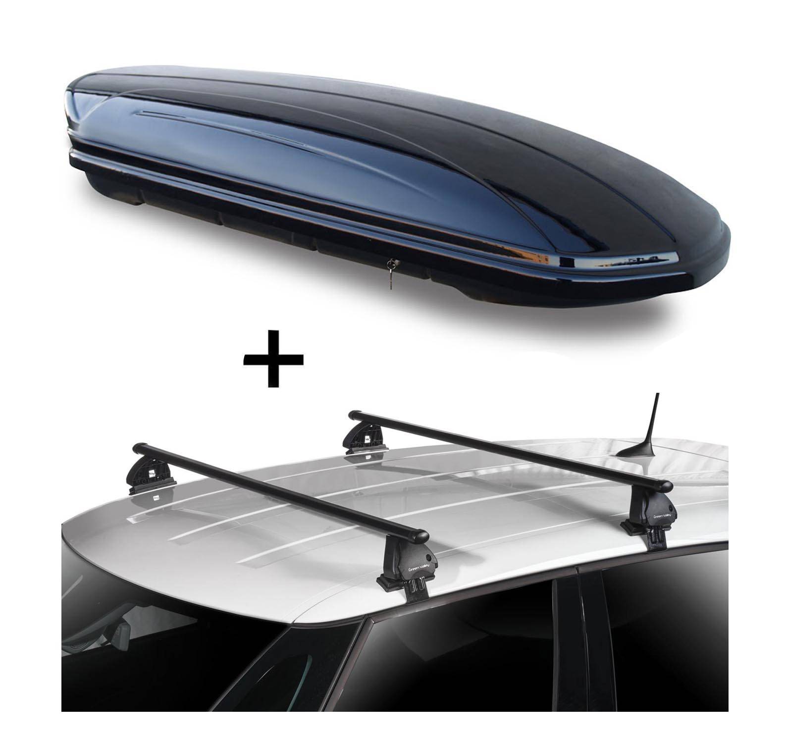 Dachbox VDPMAA320 320 Liter abschließbar schwarz + Dachträger VDP EVO Stahl kompatibel mit für Toyota Aygo (AB40) 5 Türer ab 2014