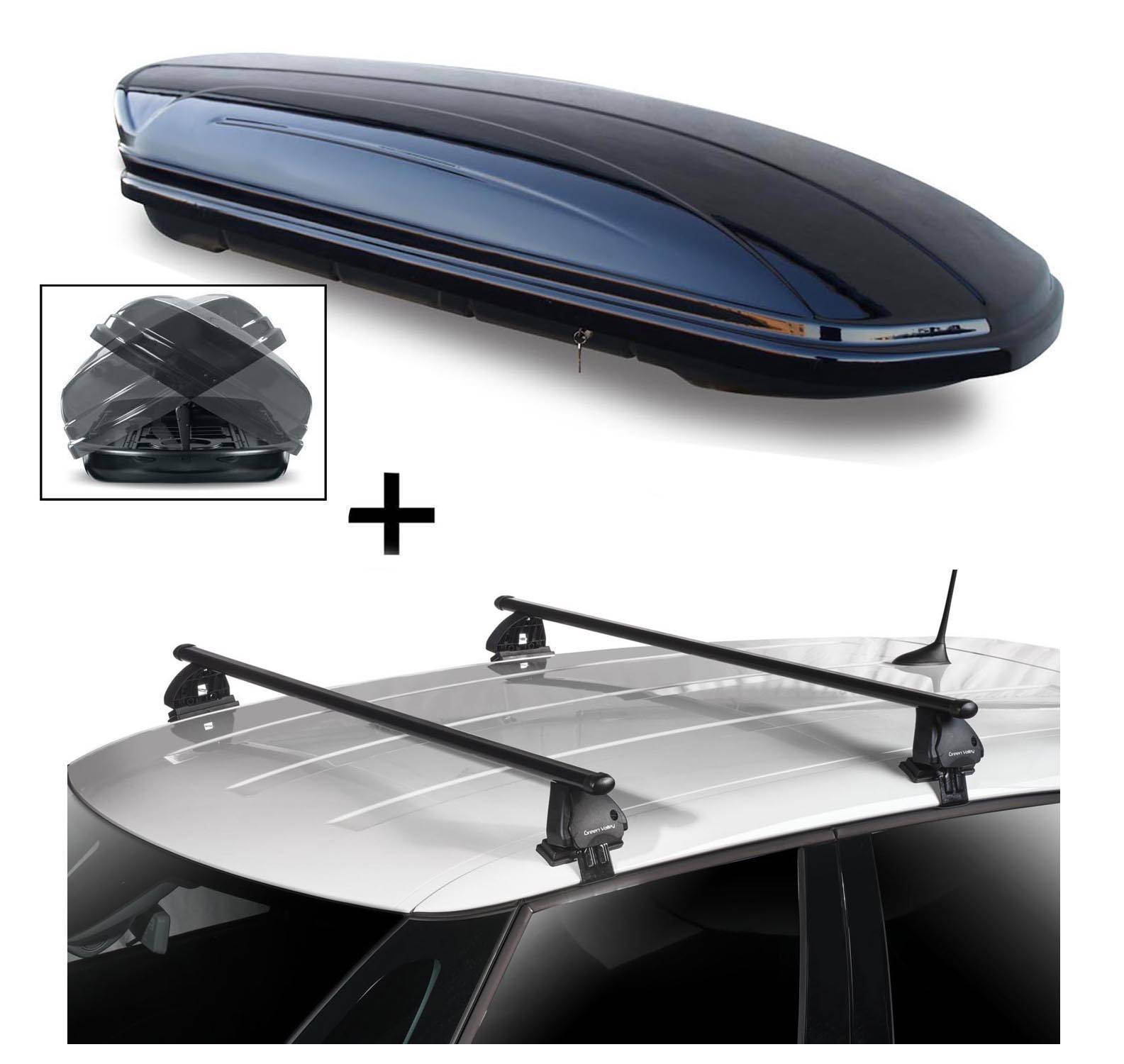 Dachbox VDPMAA580 580 Liter Duo beidseitig aufklappbar abschließbar + Dachträger VDP EVO Stahl kompatibel mit für Seat Toledo (5P) 5 Türer 2004-20