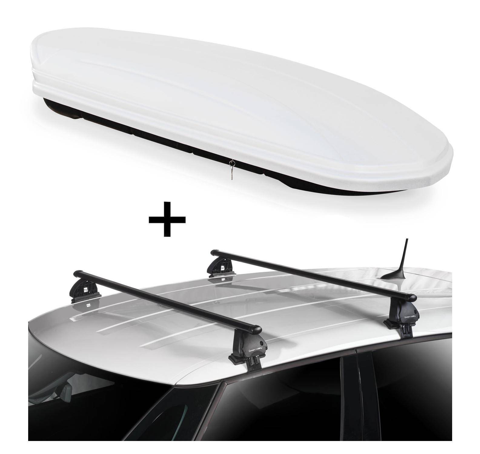 Dachbox VDPMAA460 460 Liter weiß abschließbar + Dachträger VDP EVO Stahl kompatibel mit für Citroen C4 II 5 Türer 2010-2018