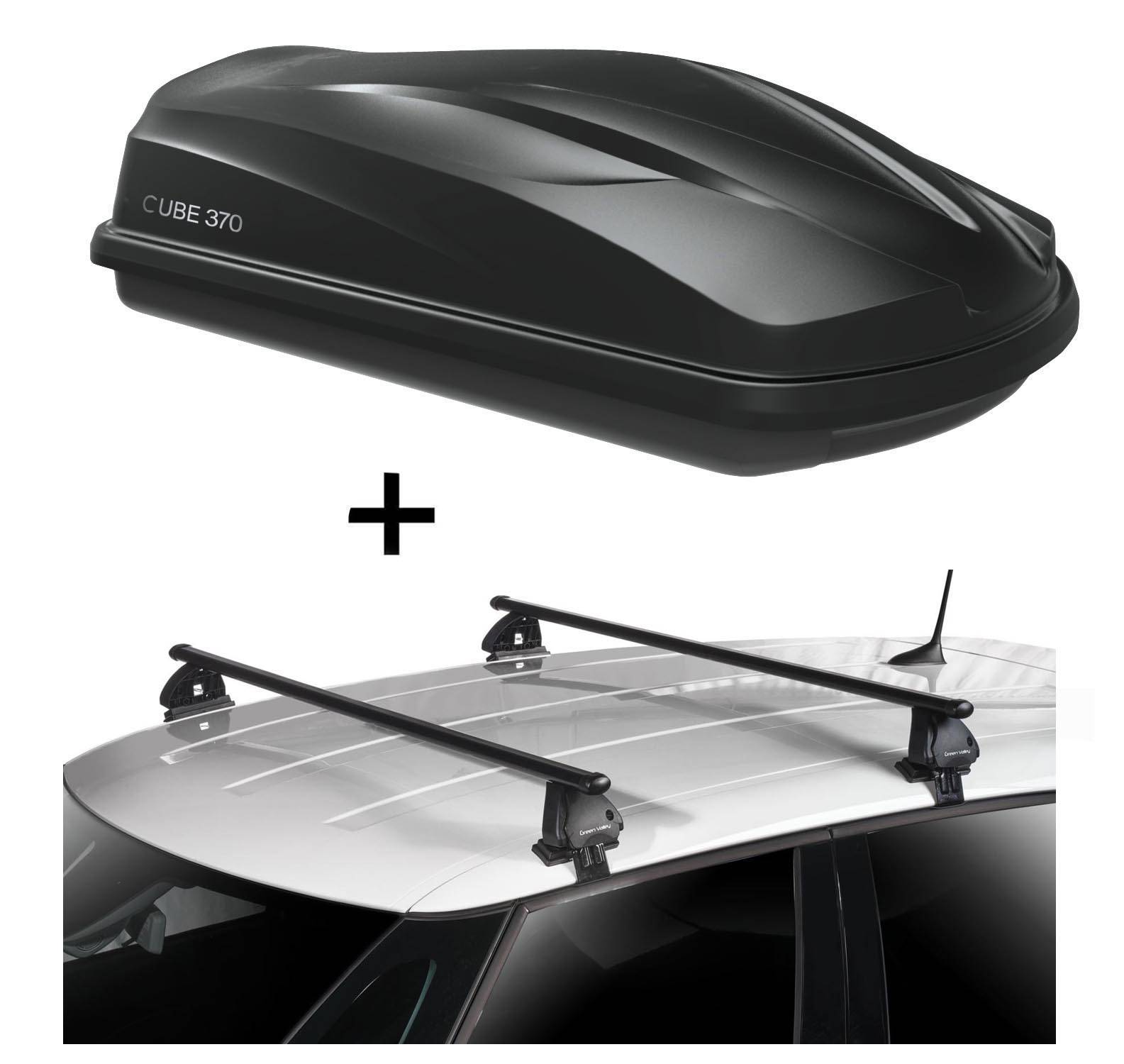 Dachbox CUBE370 370 Liter schwarz glänzend + Dachträger VDP EVO Stahl kompatibel mit für Toyota Auris (E18) 5 Türer ab 2013