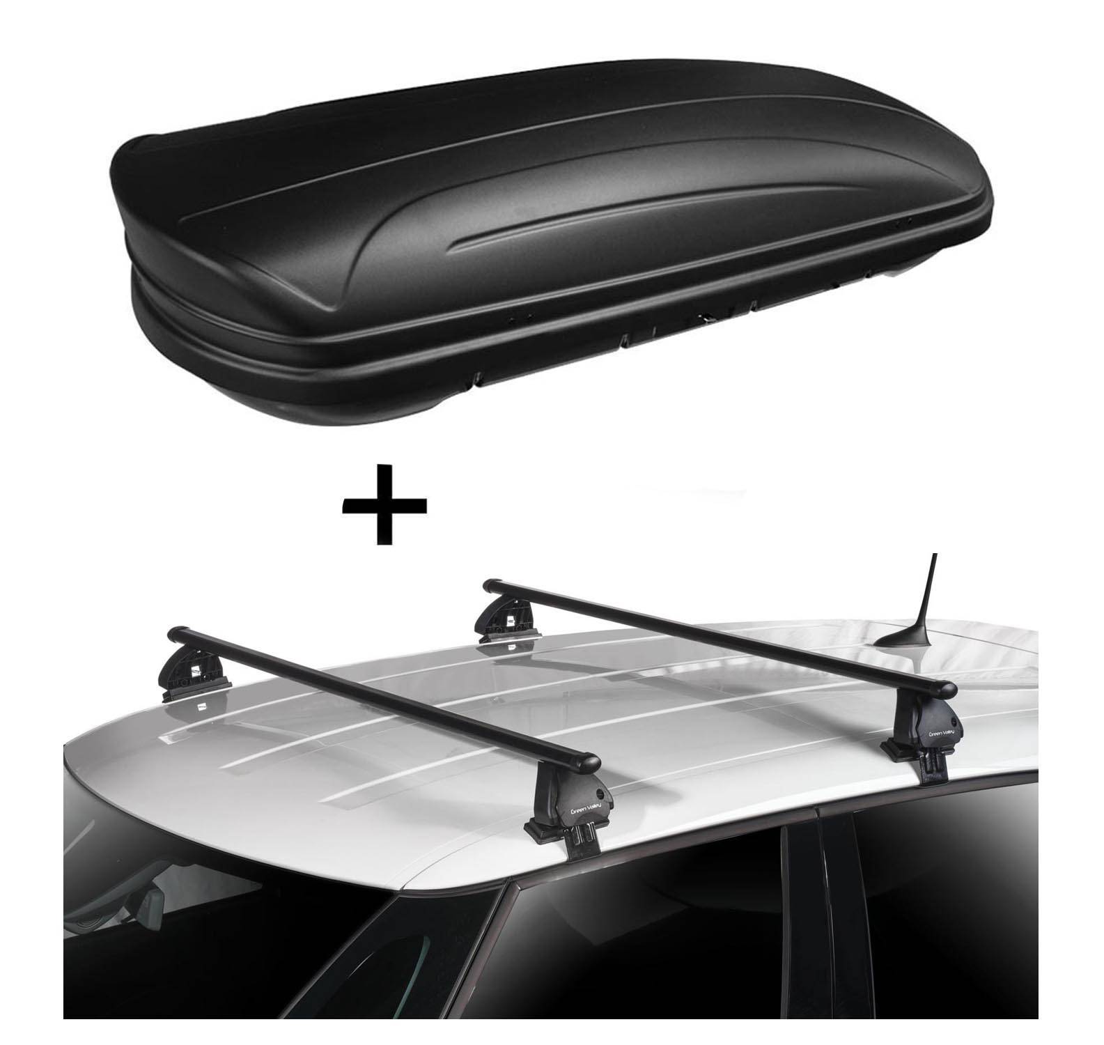 Dachbox VDPMAA320 320 Liter abschließbar schwarz matt + Dachträger VDP EVO Stahl kompatibel mit für VW Golf VII (5G) 5 Türer 2012-2020