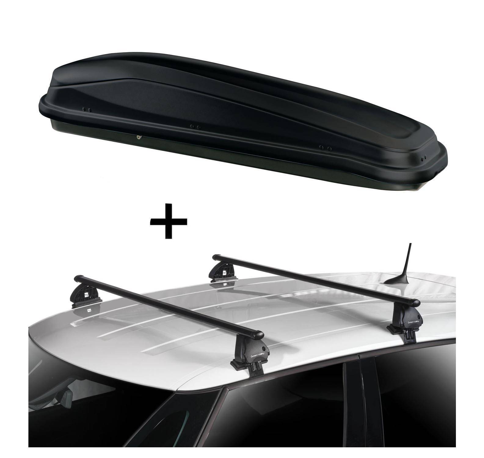 Dachbox JUEASY300 300 Liter schwarz + Dachträger VDP EVO Stahl kompatibel mit für Alfa Romeo 159 4 Türer 2005-2013