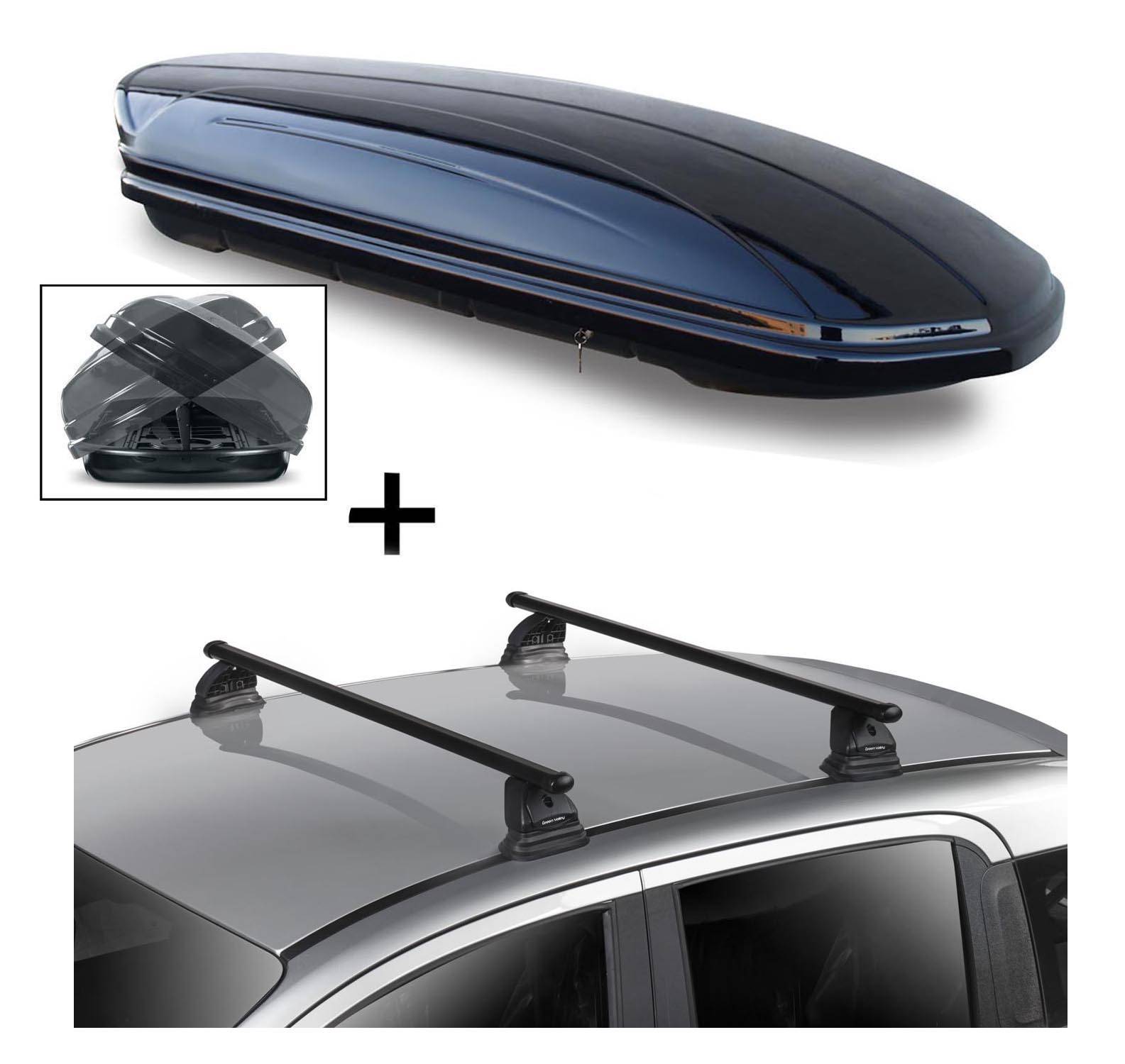 Dachbox VDPMAA580 580 Liter Duo beidseitig aufklappbar abschließbar + Dachträger VDP EVO Stahl kompatibel mit für Skoda Fabia (6Y) 5 Türer 1999-2