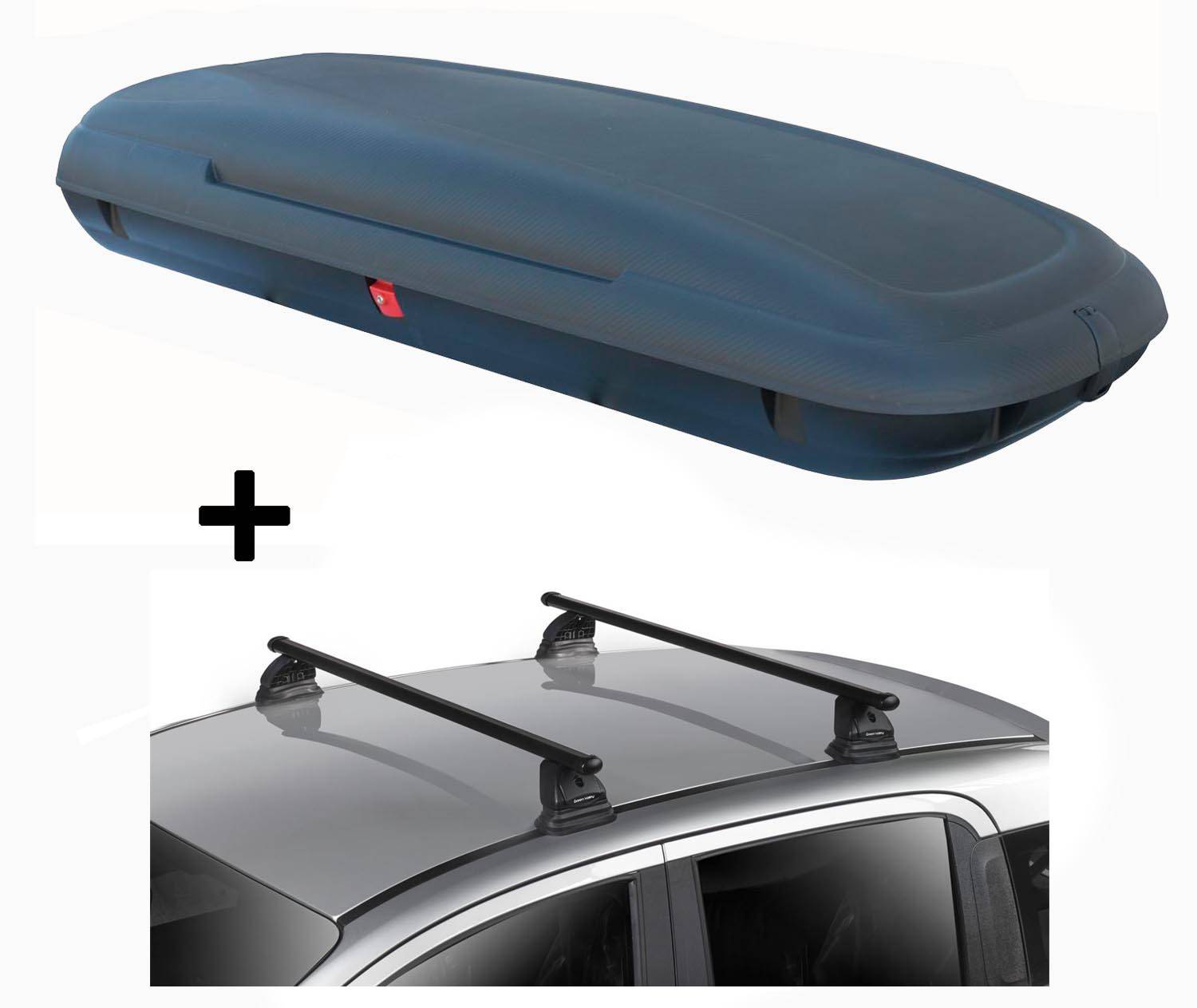 Dachbox VDPCA480 480 Liter carbonlook + Dachträger VDP EVO Stahl kompatibel mit für Peugeot Bipper 3-5 Türer ab 2007