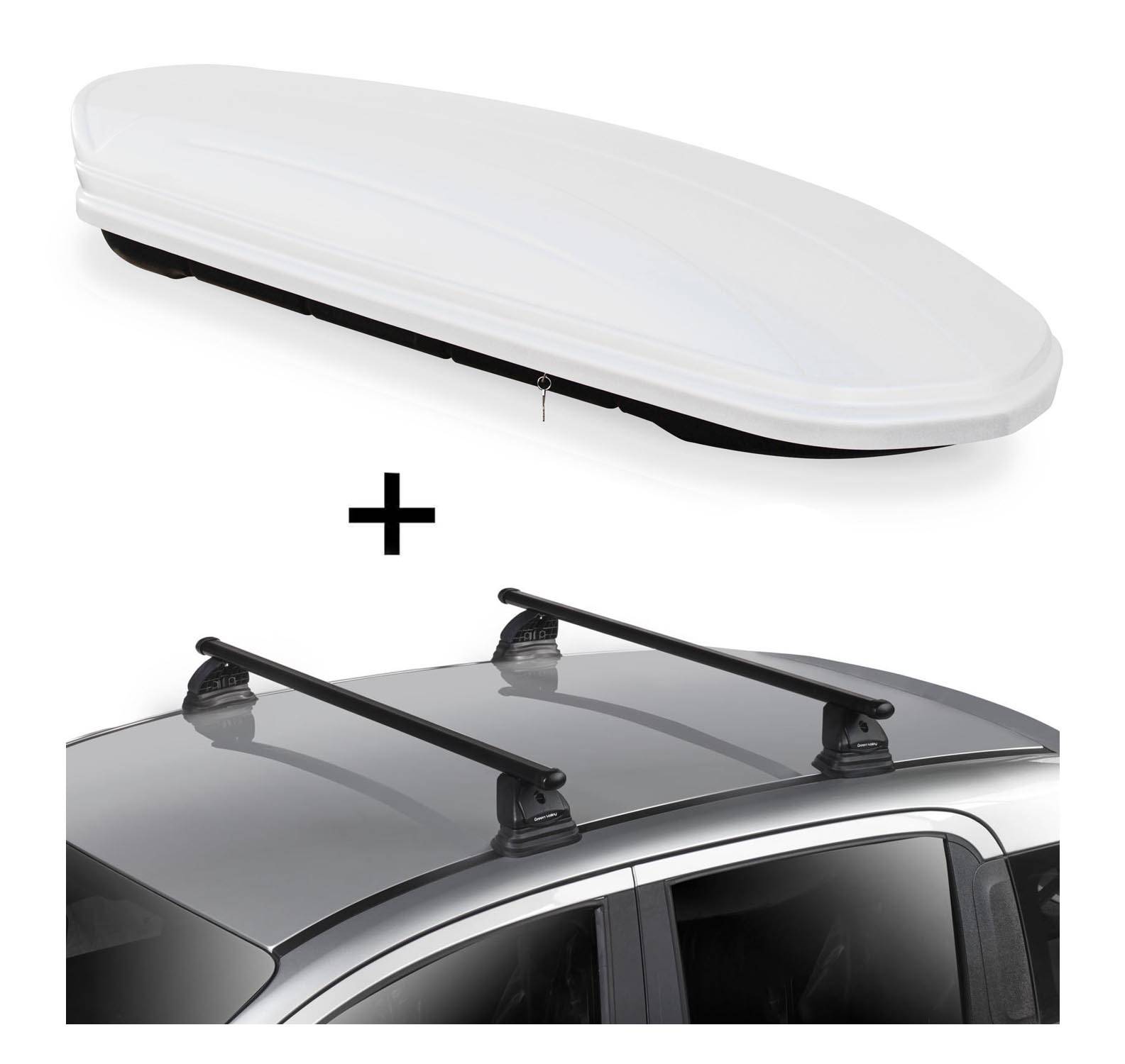 Dachbox VDPMAA460 460 Liter weiß abschließbar + Dachträger VDP EVO Stahl kompatibel mit Bmw Serie 3 Touring (E91) 5 Türer 2005-2012